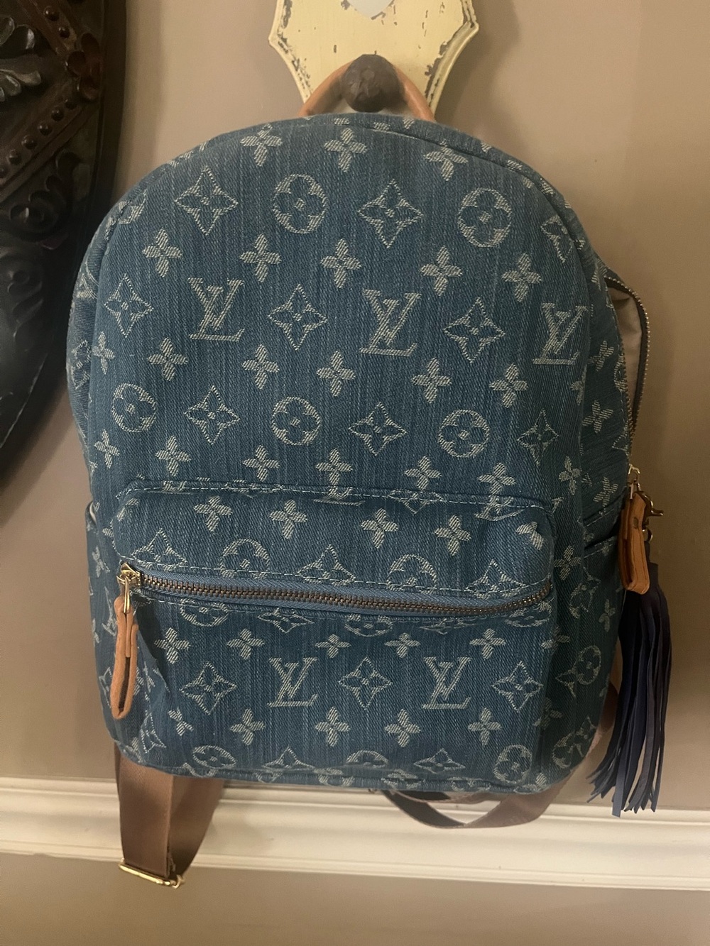 Louis Vuitton style denim  backpack